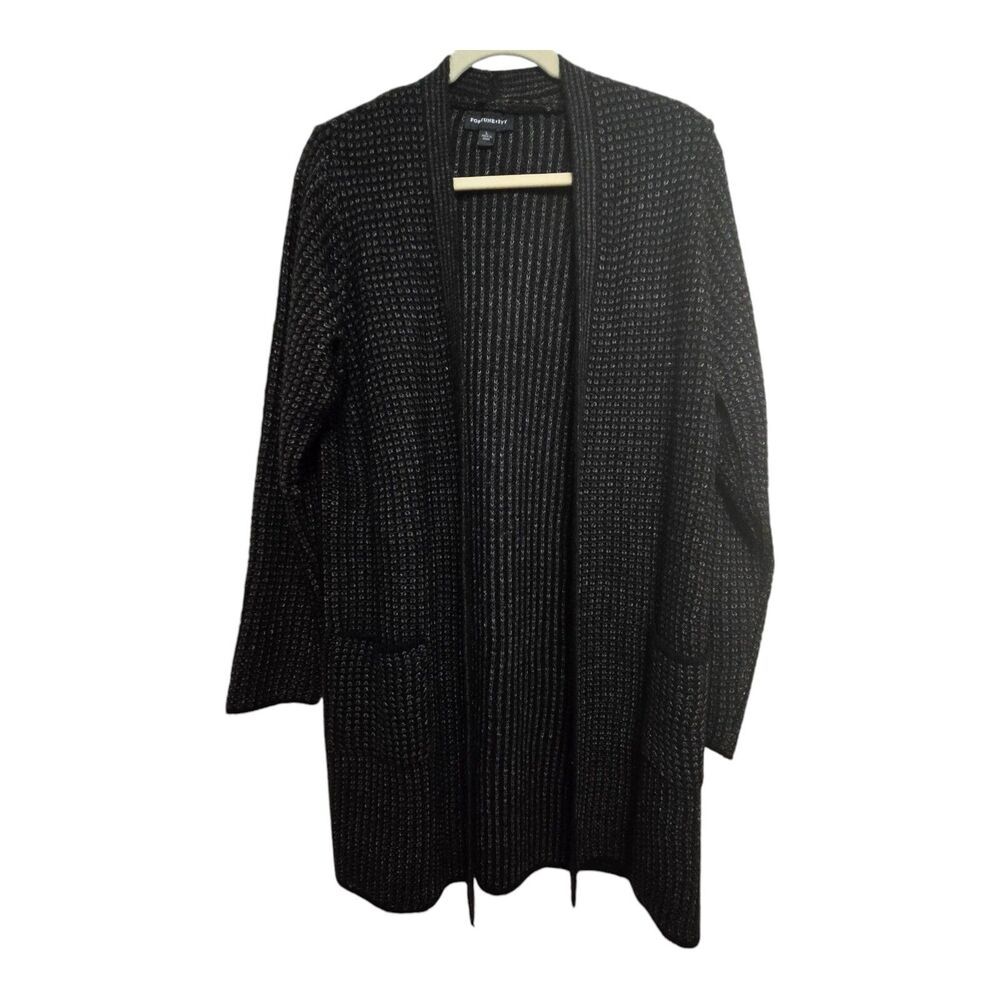 Fortune + Ivy Cardigan Sweater Size Large Pockets Black Grey NWOT